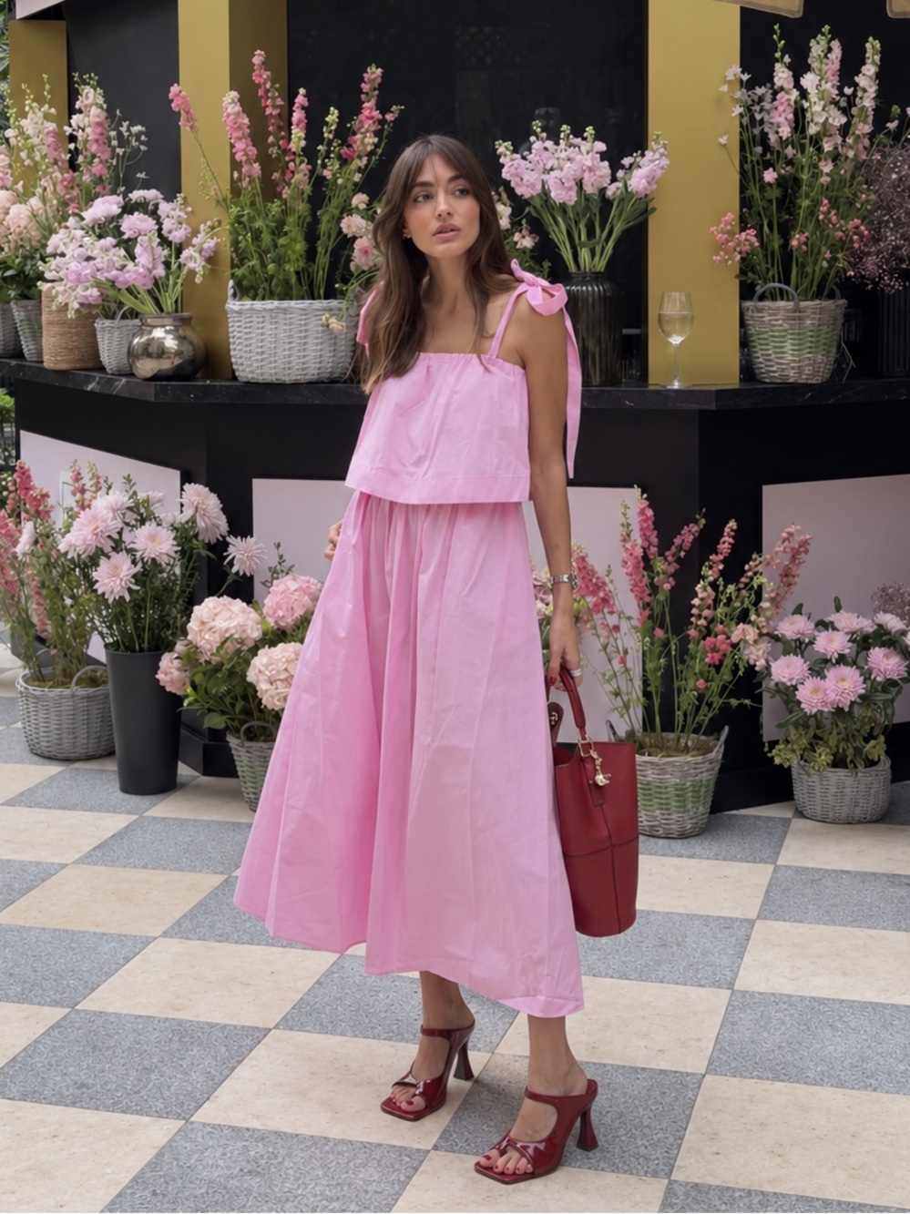 ZARA BNWT POPLIN TIE MIDI DRESS. PINK 5029/241/645